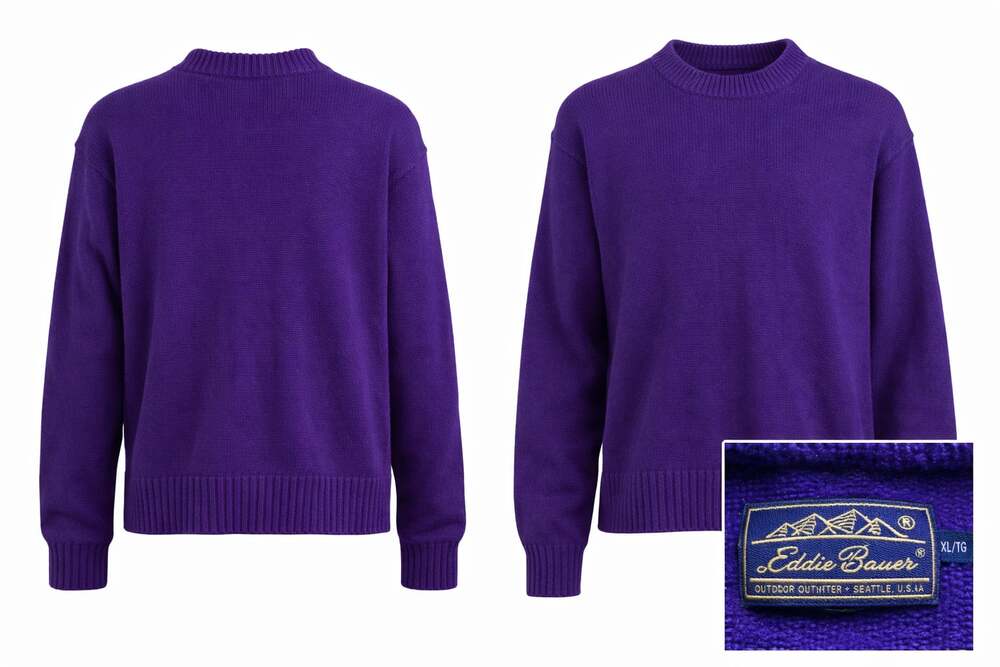 Vintage Eddie Bauer Purple Ribbed Knit Crewneck Sweater Men’s XL Preppy Grandpa